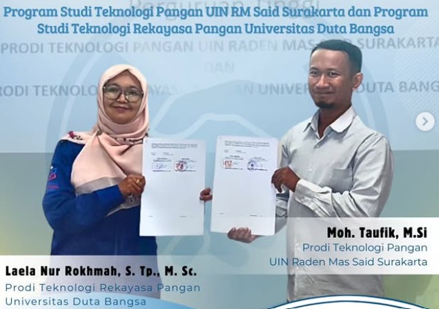 Program Studi Teknologi Pangan UIN Raden Mas Said Surakarta Jalin Kerja Sama dengan Program Studi Teknologi Rekayasa Pangan Universitas Duta Bangsa #Kerjasama